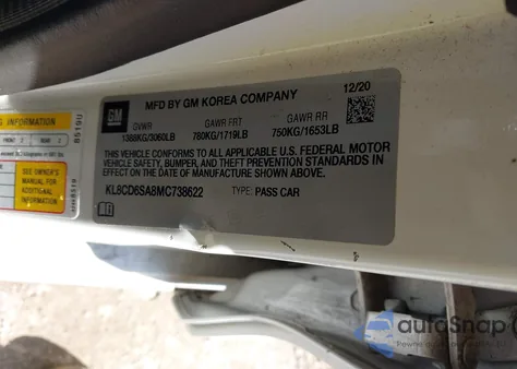 2021 Chevrolet Spark Fwd 1Lt Automatic from USA, damaged, VIN KL8CD6SA8MC738622